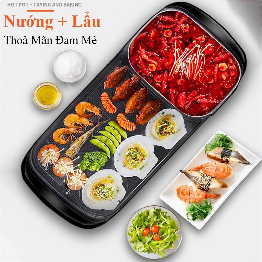 Nồi Lẩu Nướng Dài Đa Năng 2 in 1 - Bếp Nướng Điện Và Lẩu Cao Cấp Công Suất 1300W, Chống Dính Tiện Dụng Có Bảo Hành