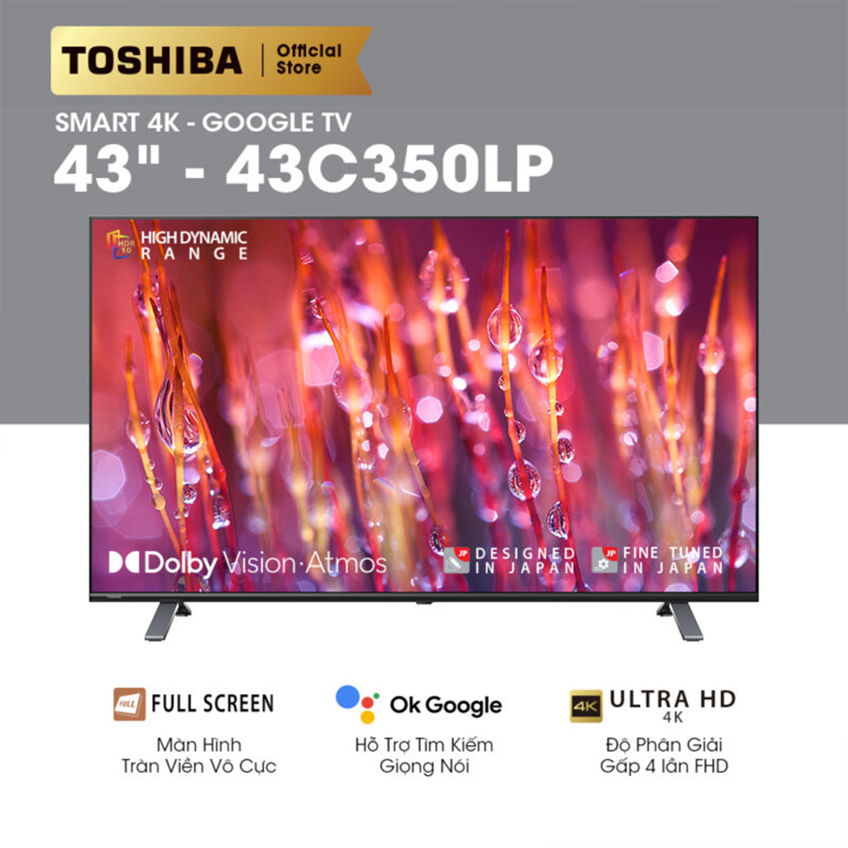 Google Tivi TOSHIBA 43 inch 43C350LP, Smart TV Màn Hình LED 4K UHD - Loa 24W - Hàng Chính Hãng