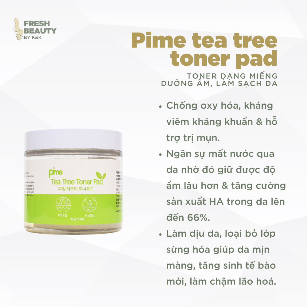 Toner Pad Trà Xanh hỗ trợ làm sạch sâu, giảm mụn, mờ thâm Pime Tea Tree Toner Pad 60 miếng