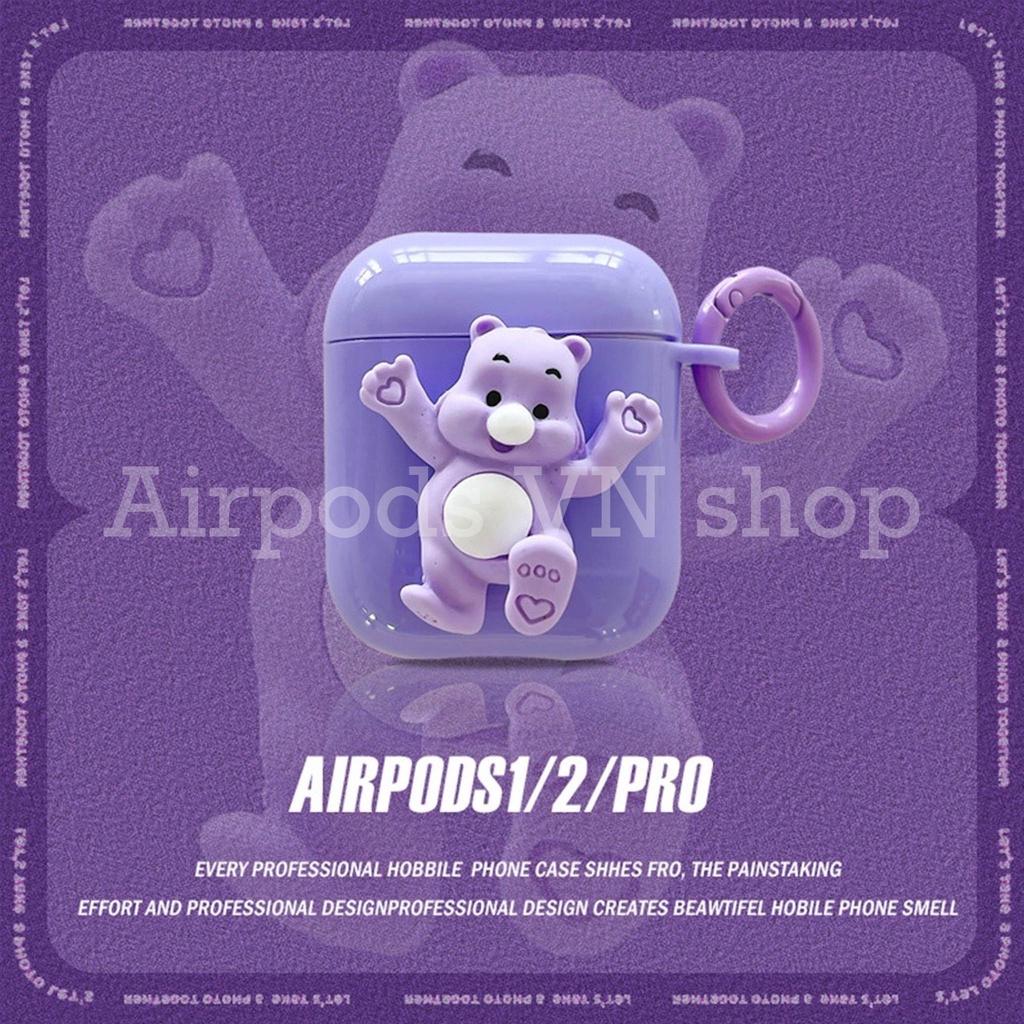 Bao Case Ốp dành cho Airpods 1/2 và Airpods Pro gấu nhựa tím kute cao cấp
