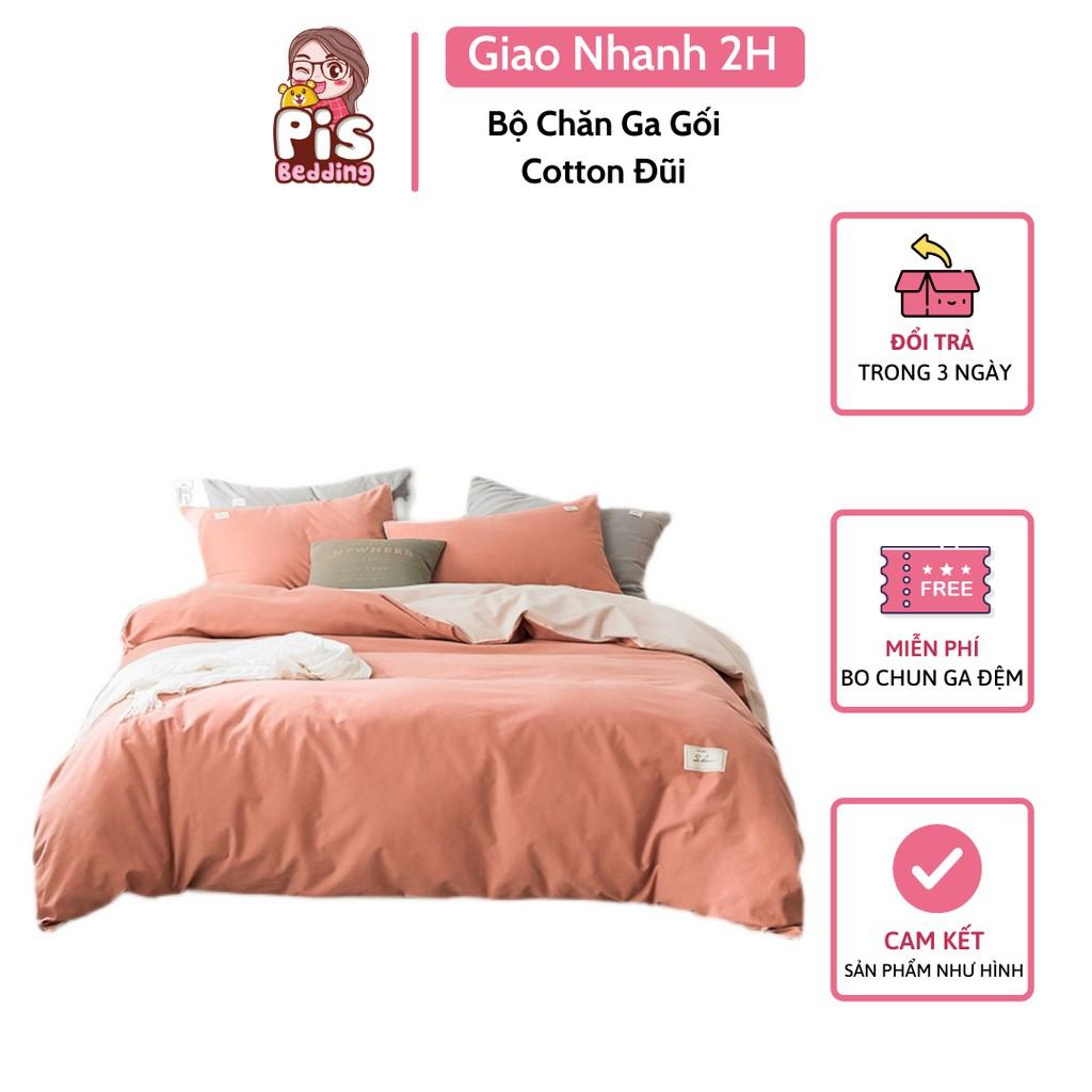 Bộ Chăn Ga Gối Cotton Đũi Màu Cam Nude Phối Be / Chất Vải Thoáng Mát, Thấm Hút Mồ Hôi Tốt