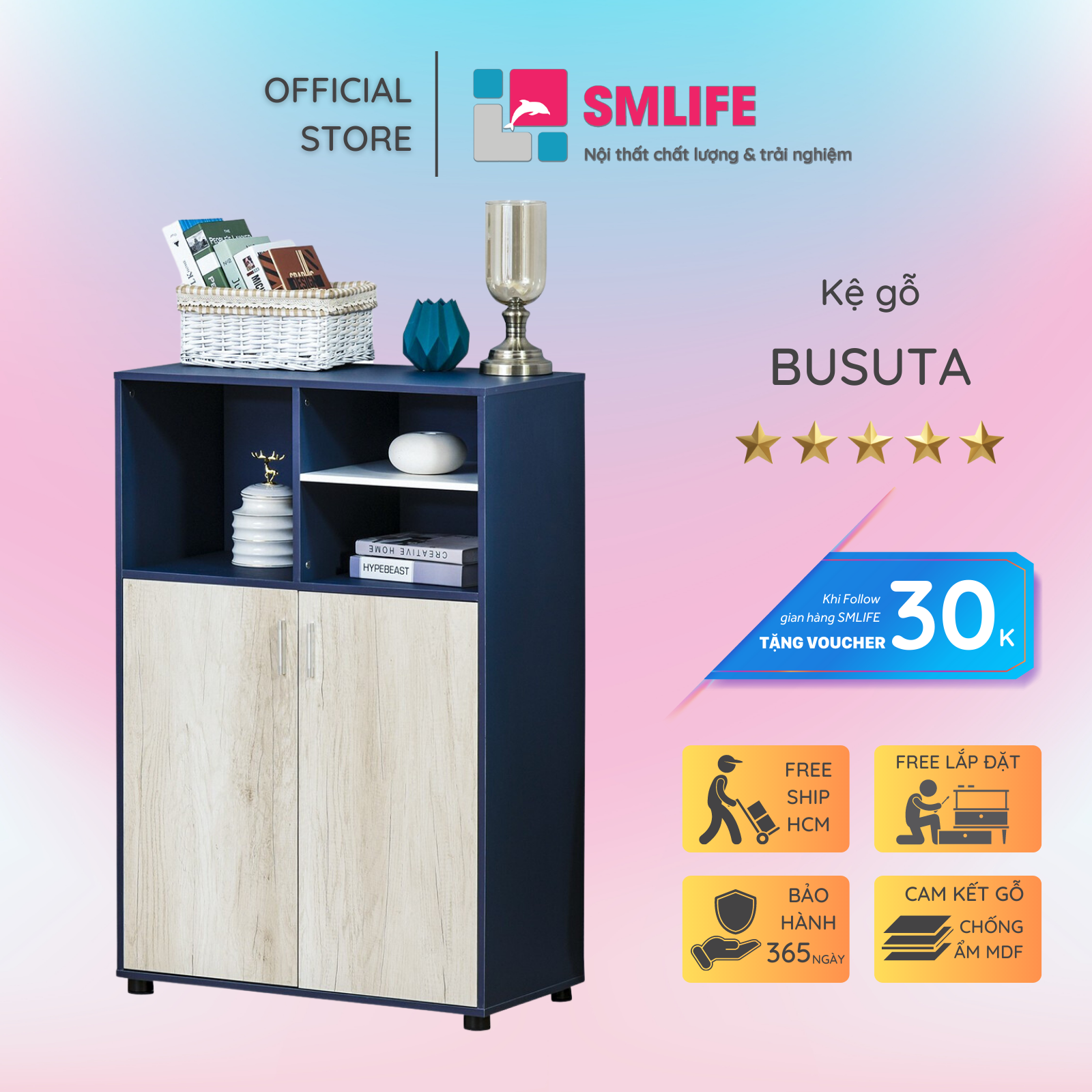 Giá sách gỗ công nghiệp sáng tạo SMLIFE Busuta