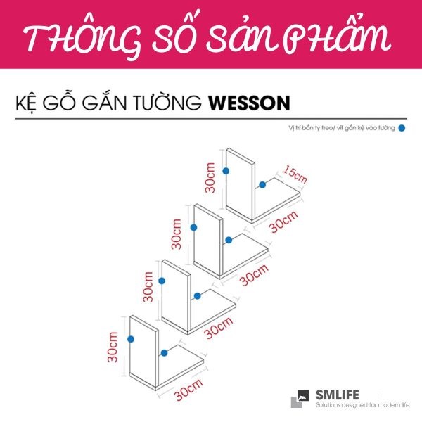Kệ gỗ treo tường trang trí hiện đại SMLIFE Wesson | Gỗ MDF dày 17mm chống ẩm | D30xR15xC30cm