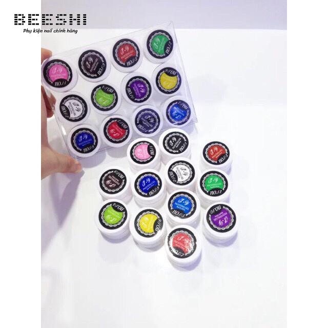 Set gel vẽ hoạt hình 12 hũ vẽ móng nail vẽ cọ bản tròn - beeshi shop nail