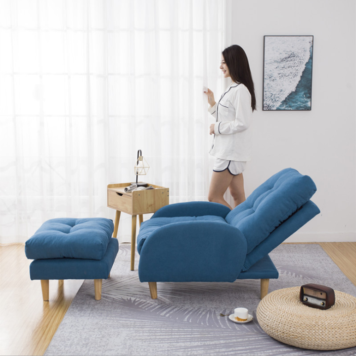 Ghế Sofa Kèm Đôn Cao Cấp, Ghế Lười Thư Giãn Chất Liệu Vải, Ghế Salon Phong Cách Hàn Quốc