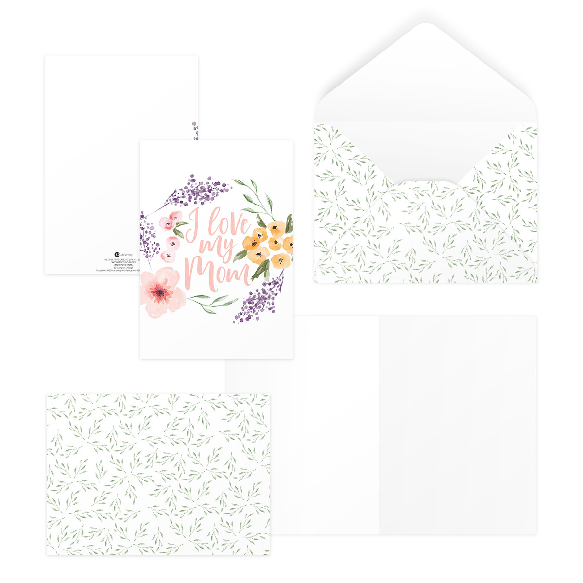 Bộ 4 thiệp tặng mẹ, ngày của mẹ ngày phụ nữ Vu Lan, PURPLE LOVE FOR MOM 12,5x17,6 SDstationery hoa màu nước chữ viết tay