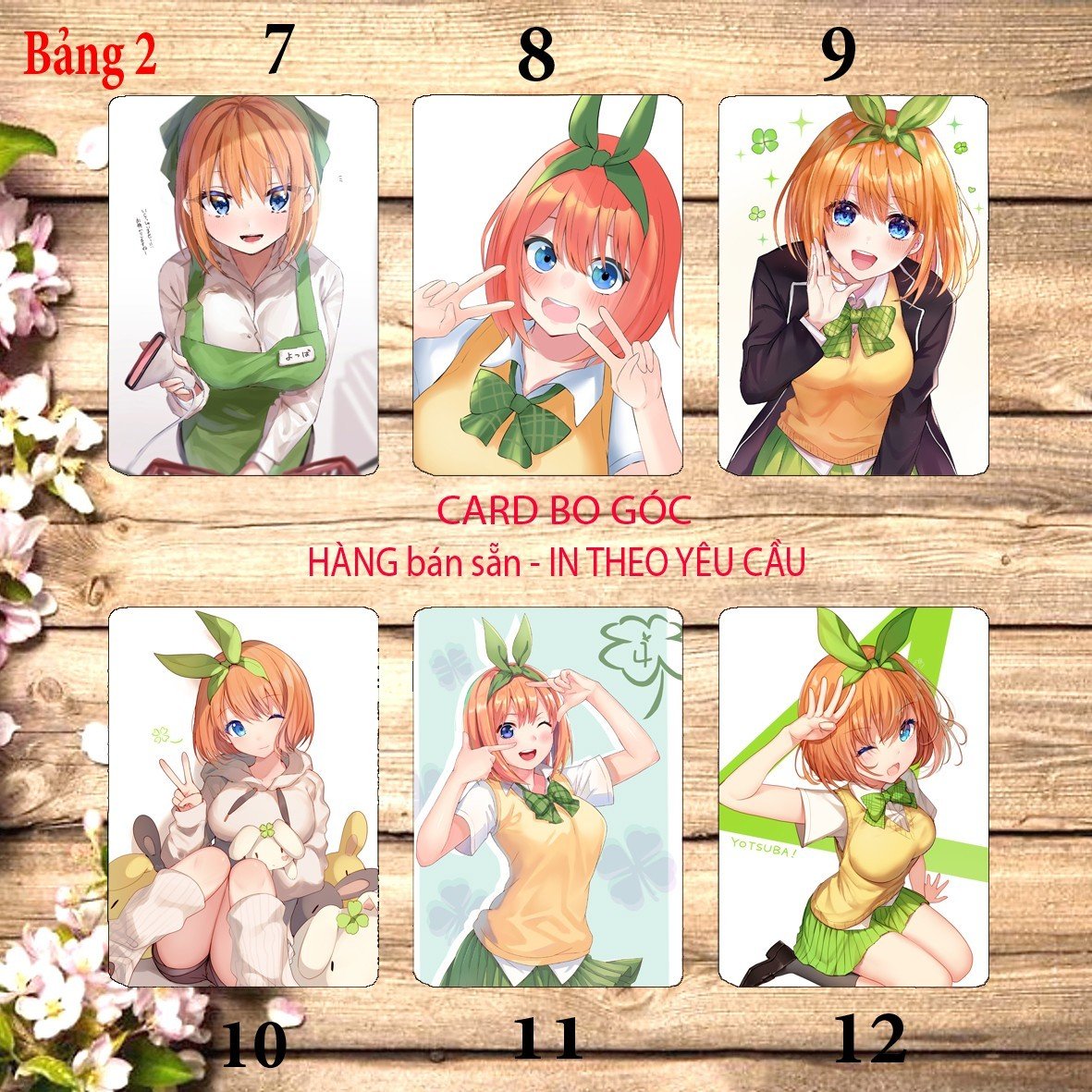 Card hình yotsuba Nakano Gotoubun no Hanayome 6 ảnh khác nhau/ Thẻ card yotsuba Nakano nhà có 5 nàng dâu