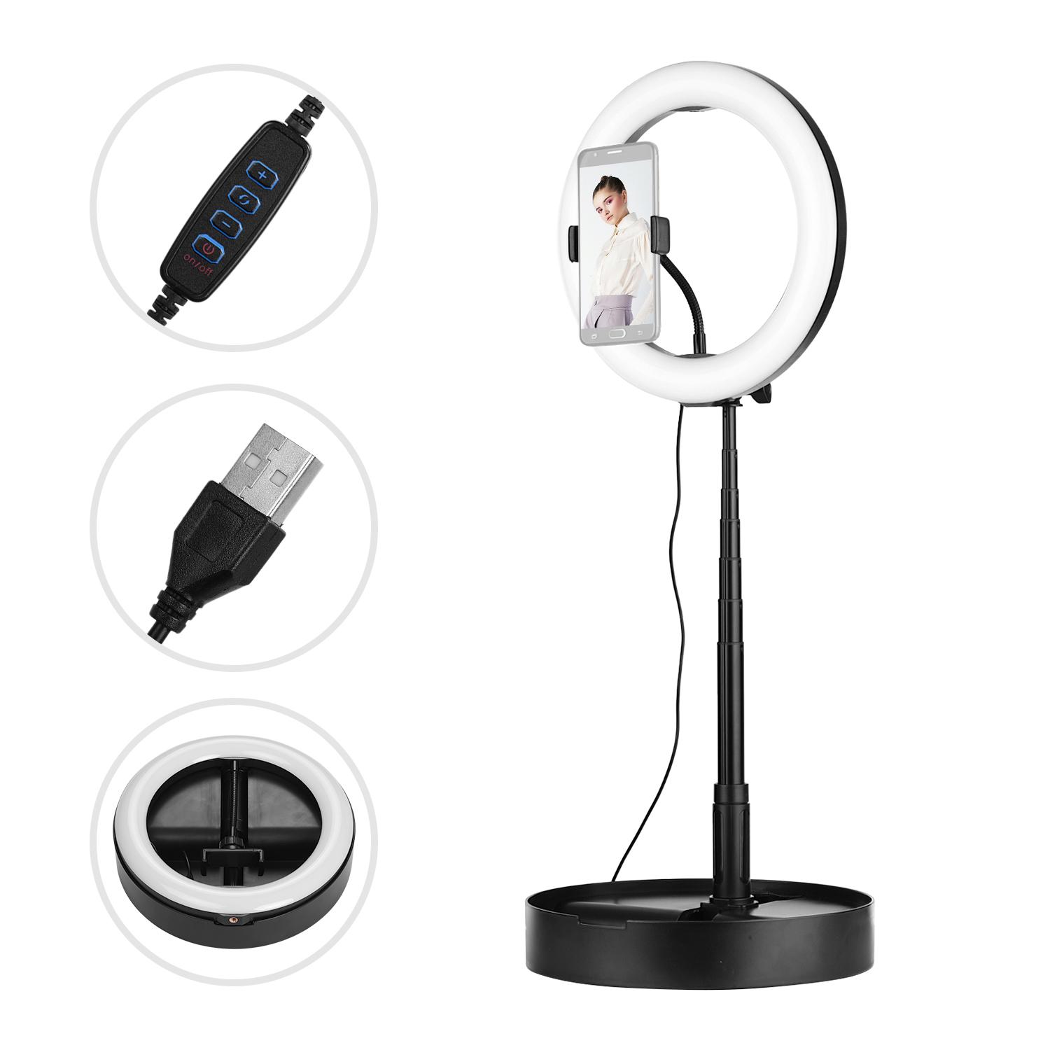 Đèn LED Ring Light 10 inch di động với giá đỡ điện thoại di động Có thể điều chỉnh ánh sáng và đế hình đĩa