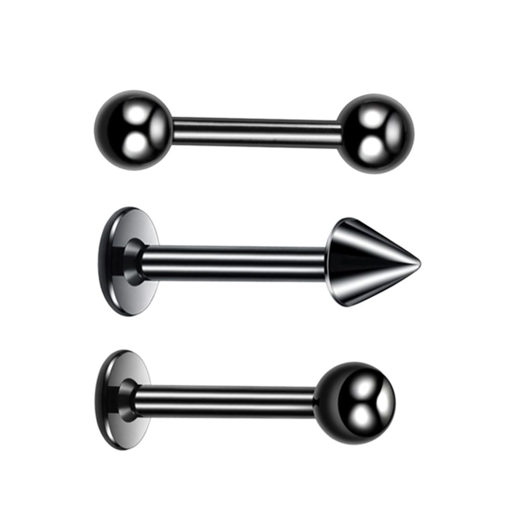 8 Pieces Black Nose Lip Tongue Studs Eyebrow Tragus Ring Piercings 16g 6mm