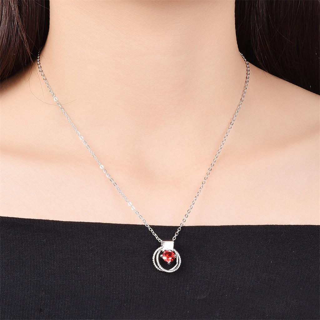 Round Pendant Necklace With Elegant Red Zircon