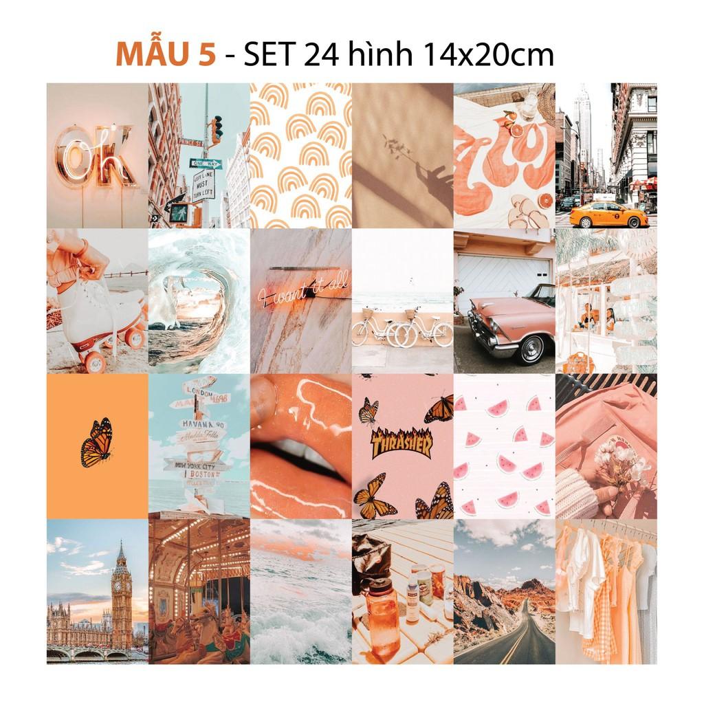 Set 24 hình Wall Collection Sticker dán tường trang trí decor phòng ngủ instargram - theme Peach Cam Đào 1305
