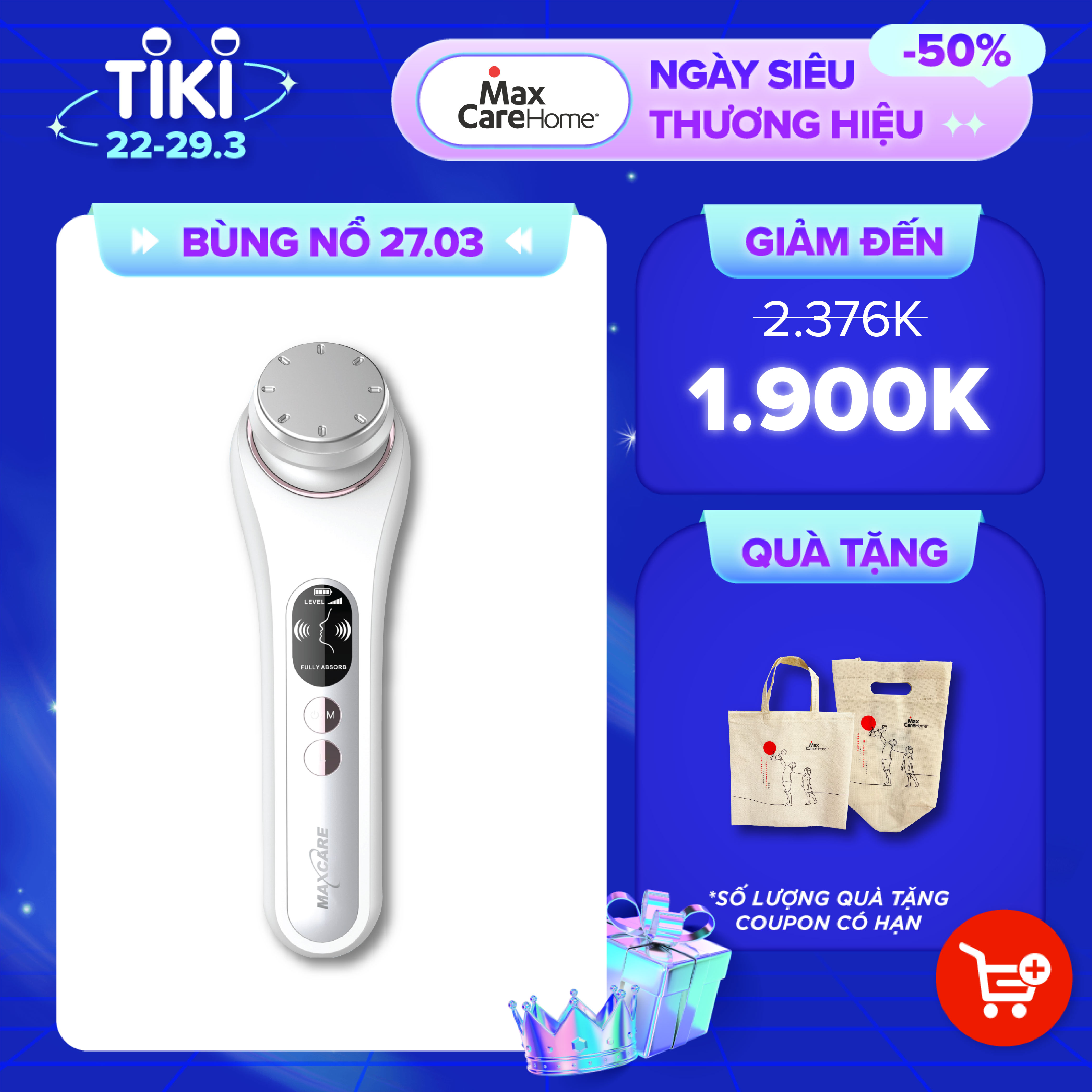 Máy đẩy tinh chất Ion dưỡng da nóng lạnh Hot &amp; Cool Maxcare Max888PRO - Máy điện di tinh chất trắng da Maxcare Beauty Device - làm sạch sâu - đẩy tinh chất - cấp ẩm - chăm sóc và dưỡng trắng da