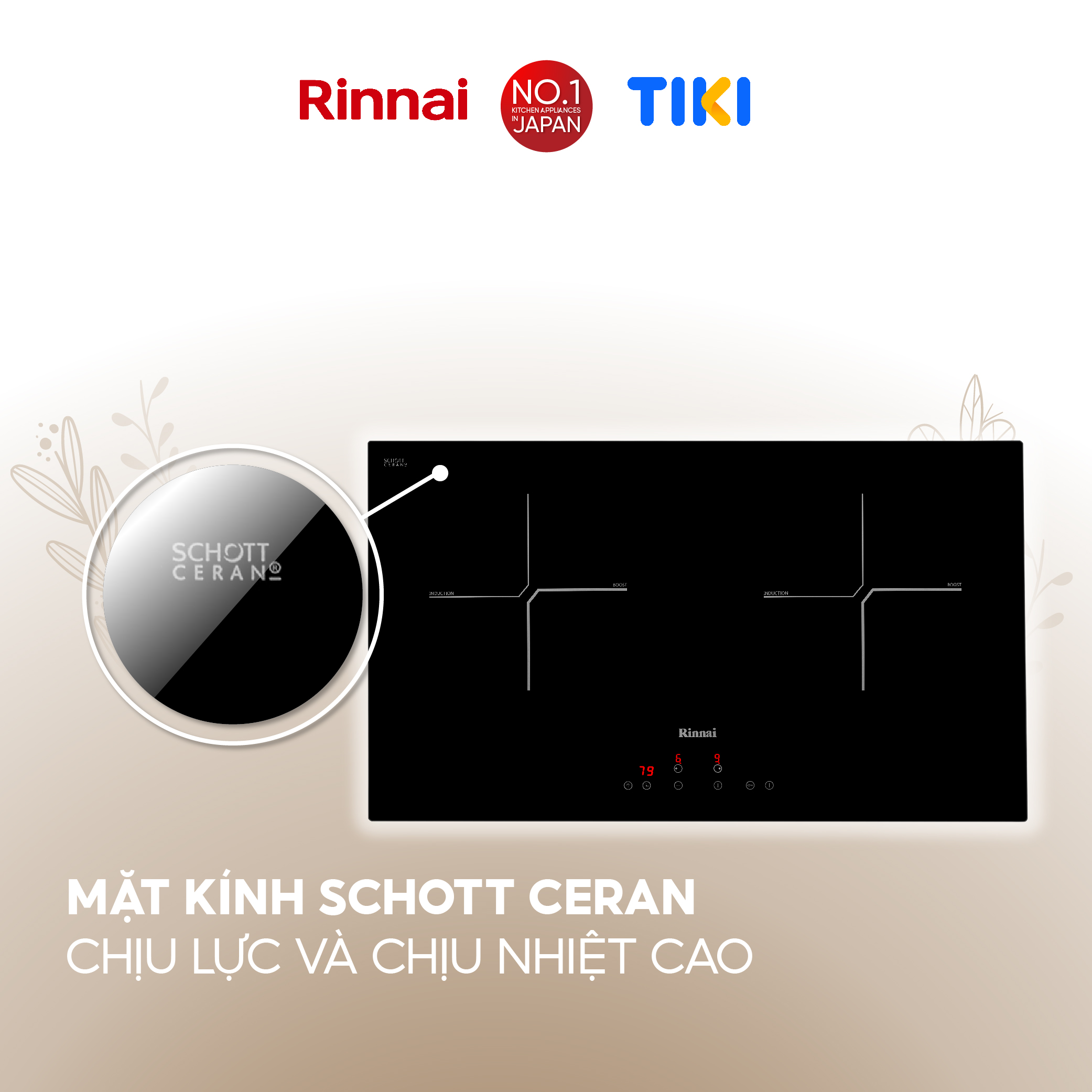Bếp từ Rinnai RB-7012H-CB mặt kính Schott 2900W - Hàng chính hãng.