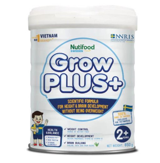 Sữa Bột Growplus+ Trắng 850g của Nutifood - Giúp Trẻ Kiểm Soát Cân Nặng Phát Triển Chiều Cao Và Não Bộ, tặng chú chuồn chuồn tre dễ thương.