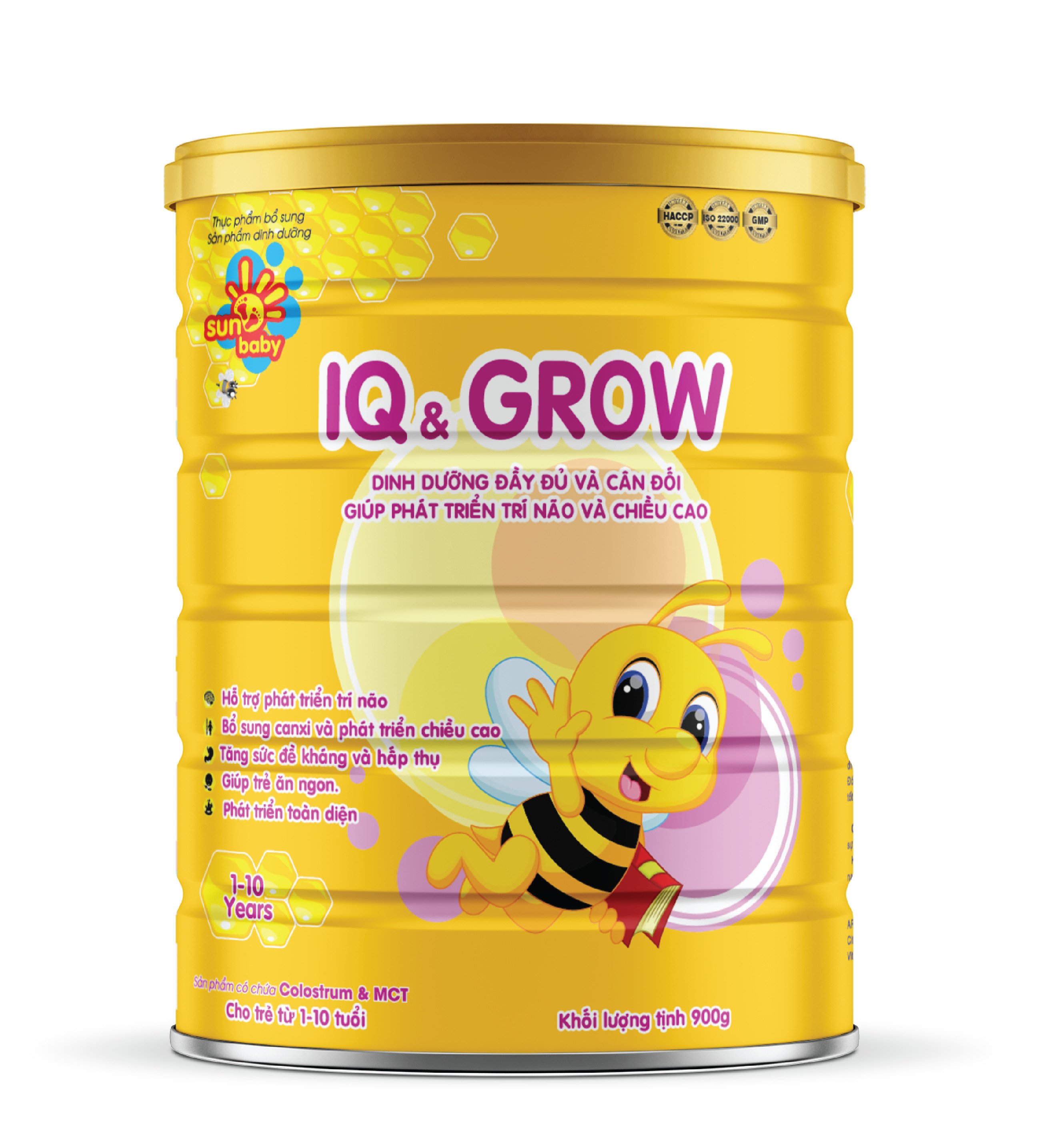 [Tặng 5 body chip] Sữa IQ&amp;Grow giúp bé phát triển chiều cao và trí não 900g Sunbaby