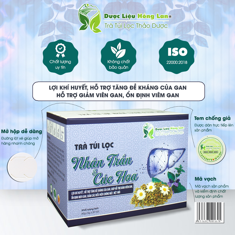 Trà Túi Lọc Nhân Trần & Cúc Hoa Vàng 60g Dược Liệu Hồng Lan