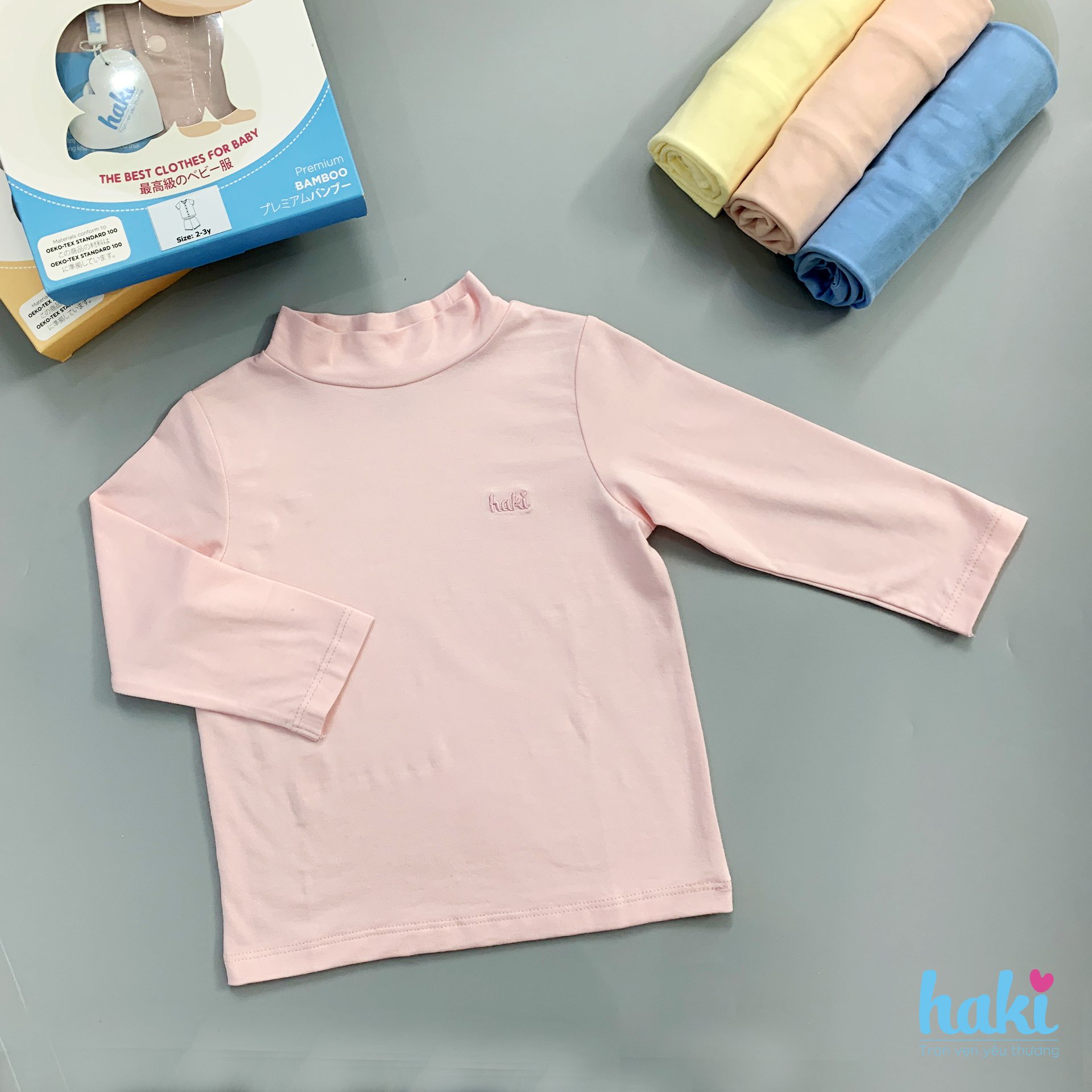 Áo giữ nhiệt thu đông dài tay cổ cao cho bé, chất liệu Bamboo + Cotton hàng chính hãng, xuất khẩu Canada HAKI BB008 (8-15kg)