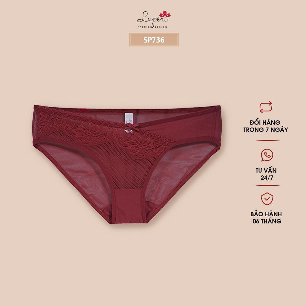 Quần Lót Nữ Ren Họa Tiết Nổi Phối Lưới Cạp Vừa LUPERI SP736 Dáng Bikini Mềm Mịn Co Giãn Không Lằn Mông Khử Mùi