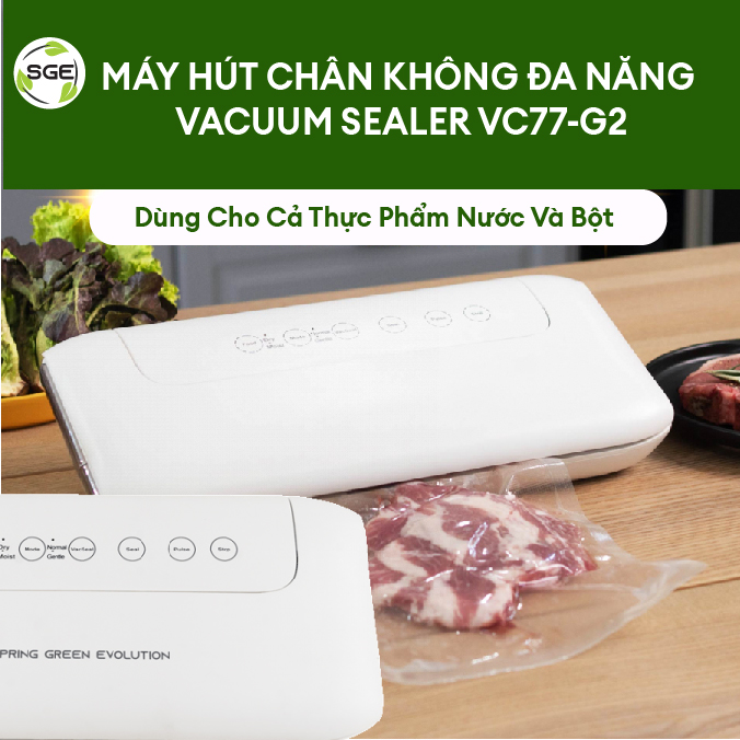 Máy Hút Chân Không Đa Năng Vacuum Sealer VC77-G2. Máy Còn Có Chức Năng Ủ Rượu Và Ướp Thịt Nhanh Chóng, Rất Thích Hợp Cho Người Nội Trợ. Hàng Chính Hãng SGE Thái Lan