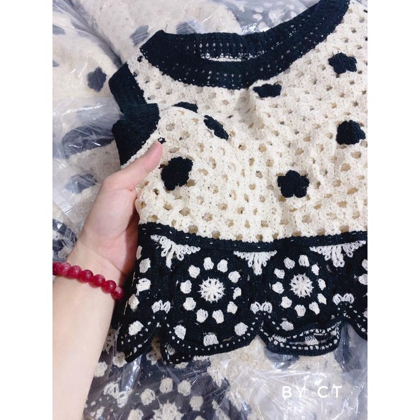 Áo len móc viền hoa sát nách