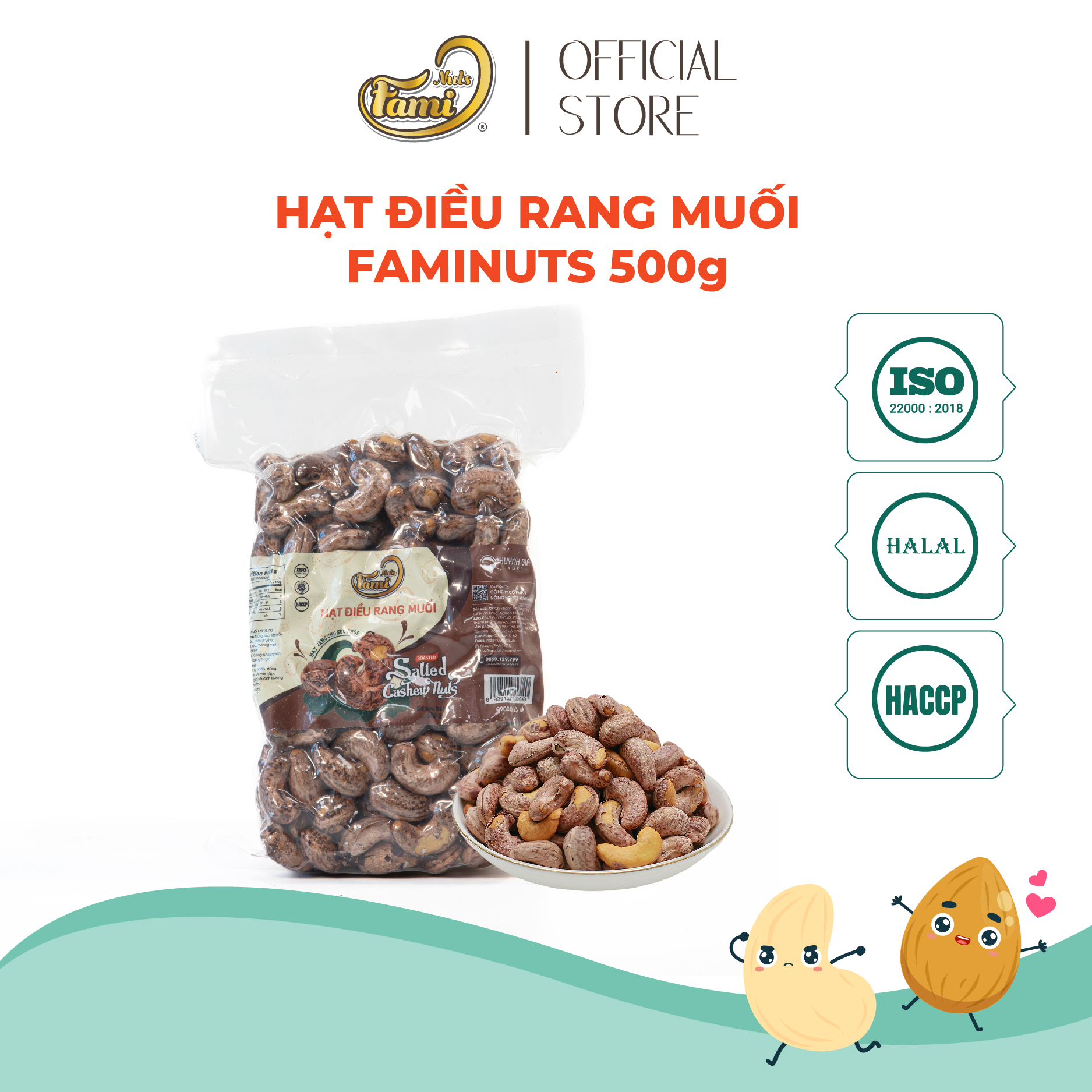 Hạt Điều Rang Muối Vỏ Lụa Fami 500G