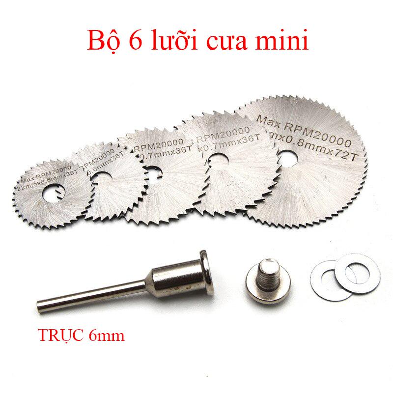 Bộ 6 lưỡi cưa mini 22-50mm thép gióH S S lưỡi cắt mini gắn máy khoan trục 6mm bộ chuyển đổi máy khoan sang cưa mini