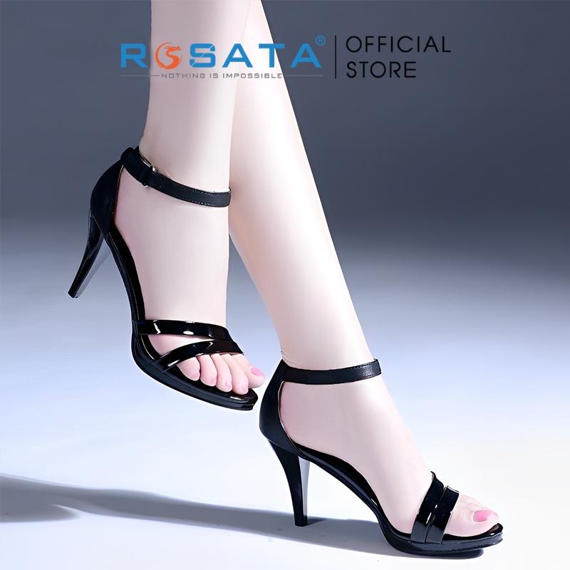 Giày sandal cao gót nữ ROSATA RO536 xỏ ngón quai hậu cài cổ chân gót nhọn cao 6cm màu đen xuất xứ Việt Nam - Đen