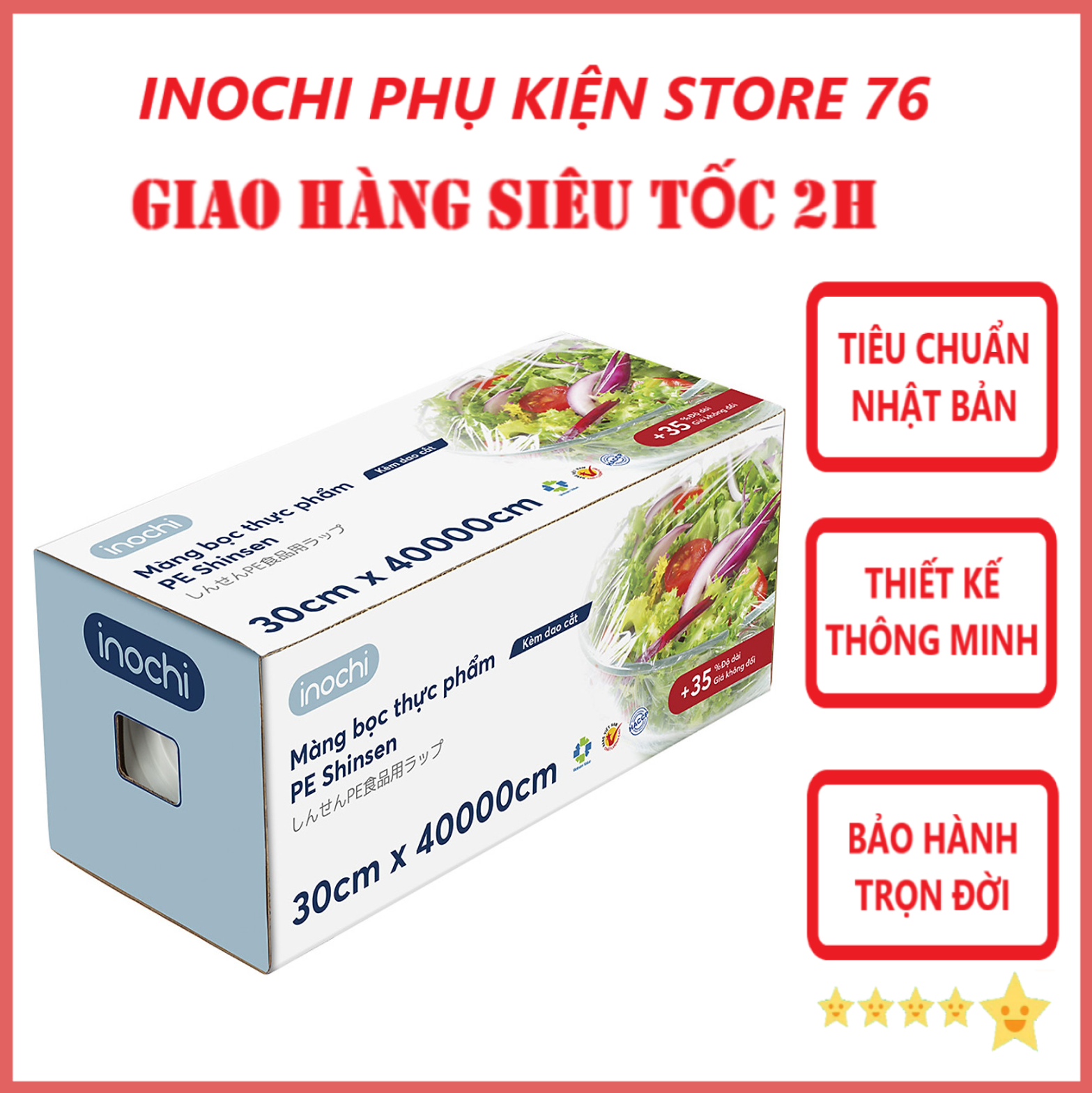 Màng Bọc Thực Phẩm , Đồ Ăn PE Shinsen Đạt Tiêu Chuẩn Tiêu Dùng Nhật Bản Đảm Bảo An Toàn Cho Người Sử Dụng - Chính Hãng inochi ( Tặng kèm khăn lau pakasa)