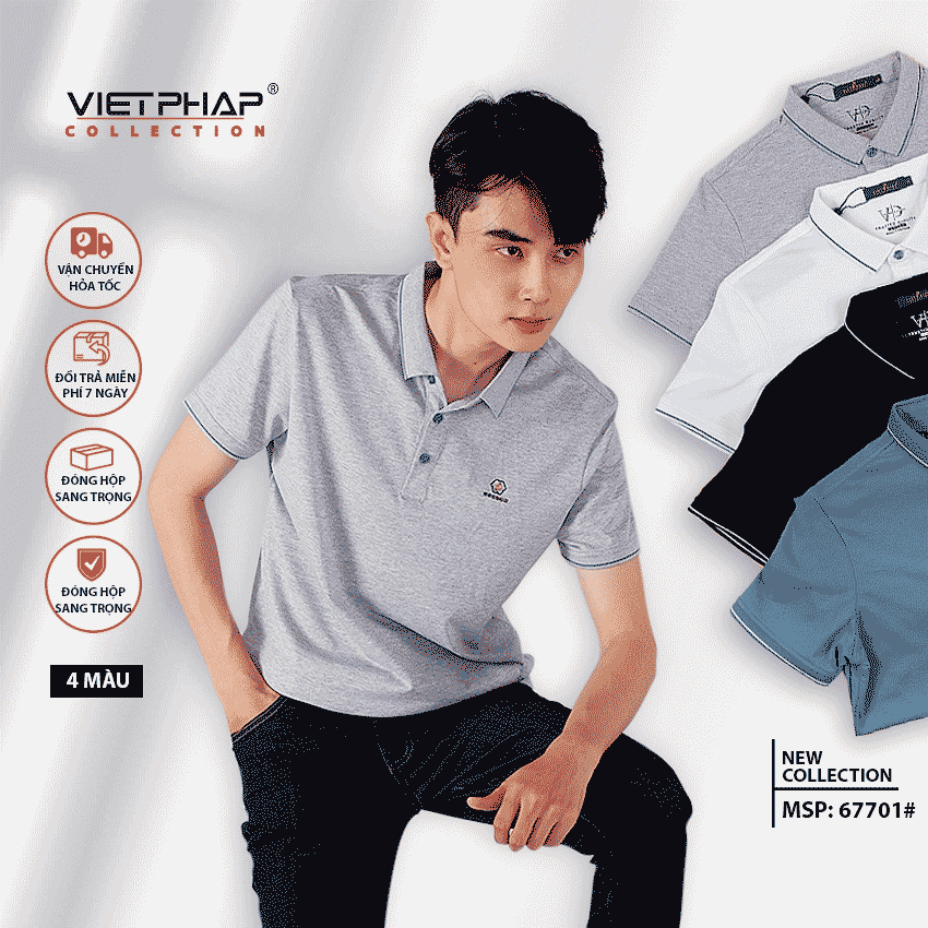 Áo Thun Polo Nam Cao Cấp VIỆT PHÁP / Form Basic - Chất liệu cotton co dãn thấm hút mồ hồi tốt 67701