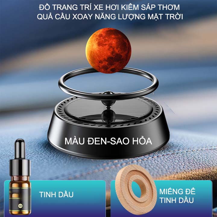 Đồ trang trí xe hơi hình trái đất hay sao hỏa tự quay bằng năng lượng mặt trời kèm sáp thơm