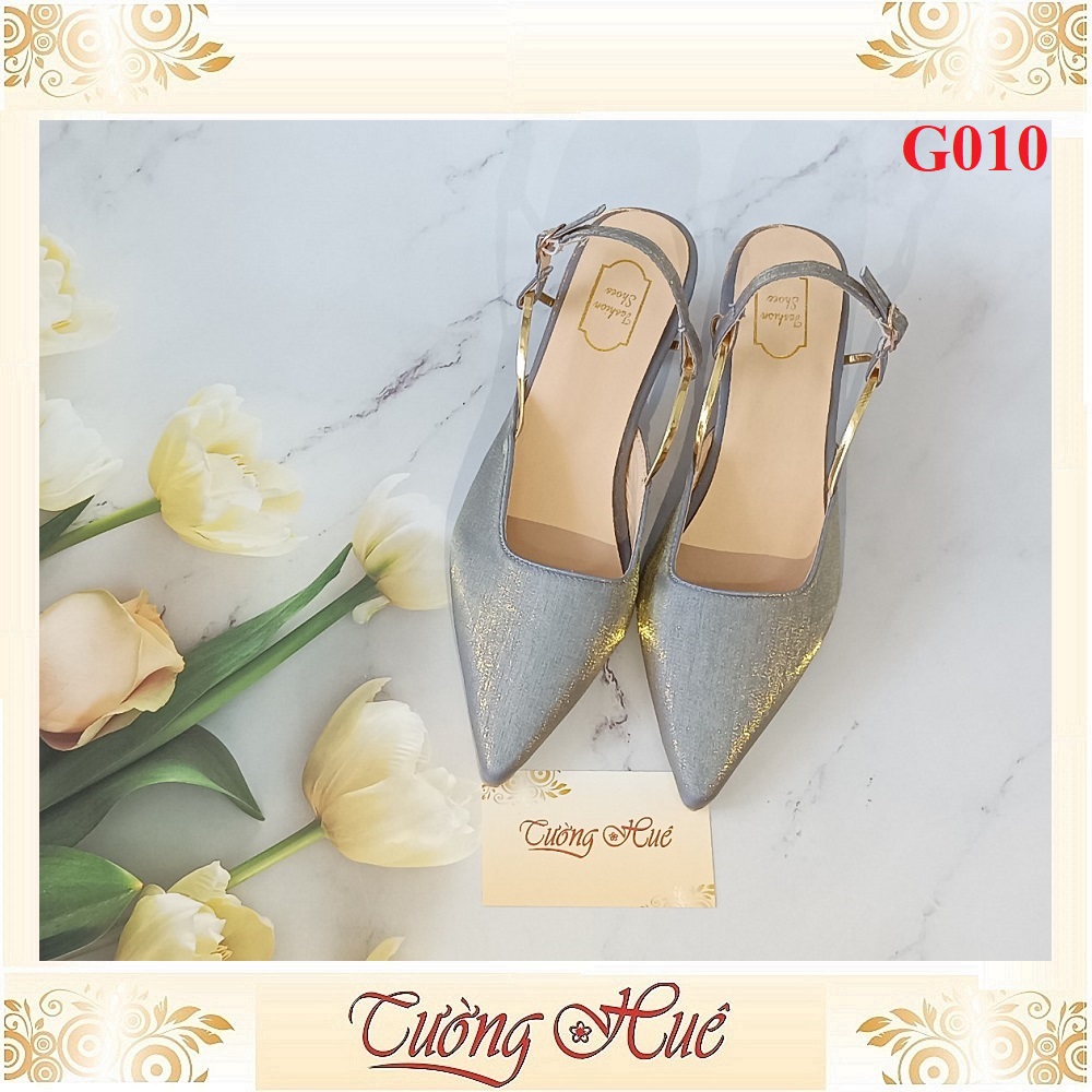 Giày Cao Gót Mũi Nhọn Phối Dây Quai Gài Gót Tròn Cao 5CM - Hàng Quảng Châu