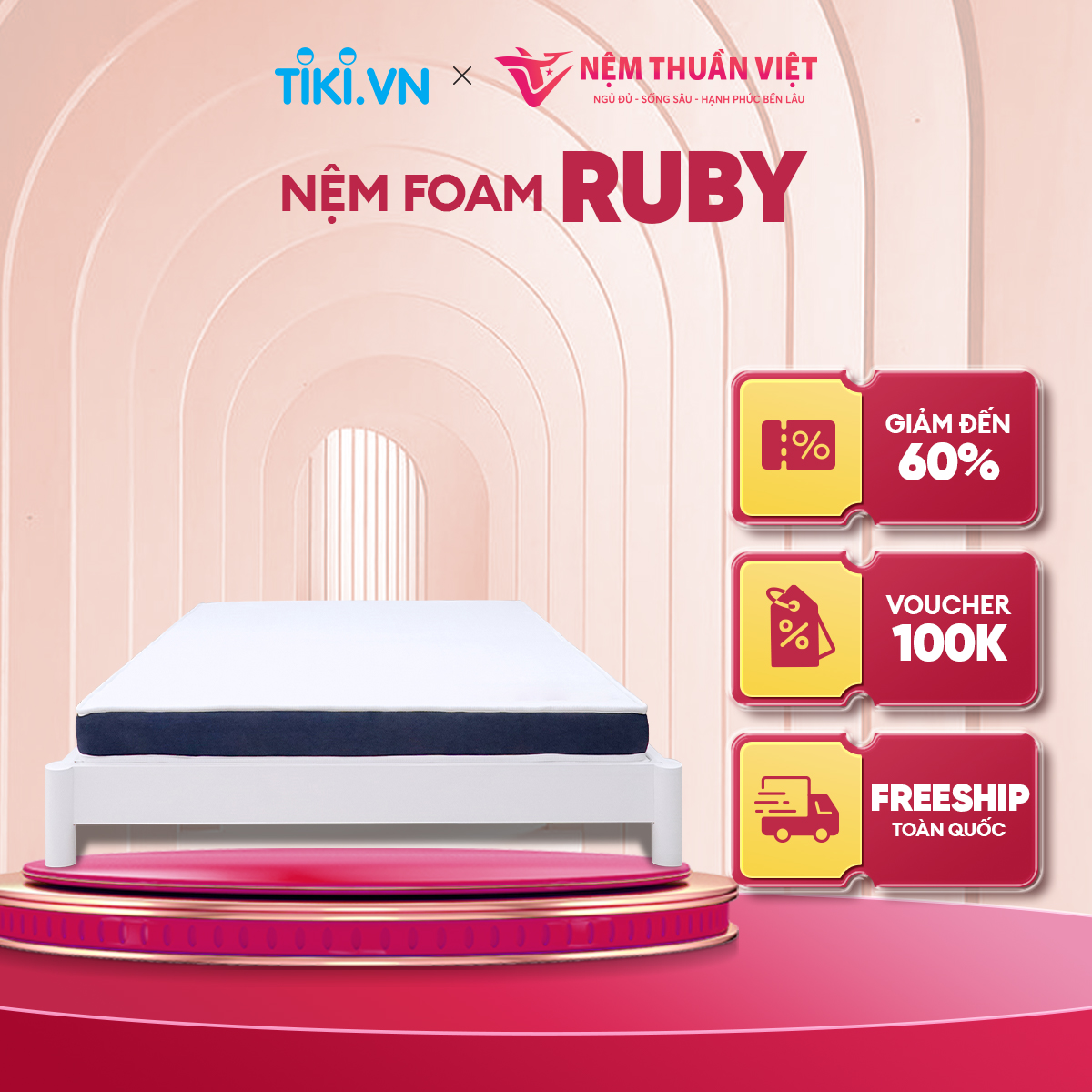 (1mx2mx15cm) Nệm Foam Thuần Việt Ruby - Nệm Foam Cao Cấp Thế Hệ Mới