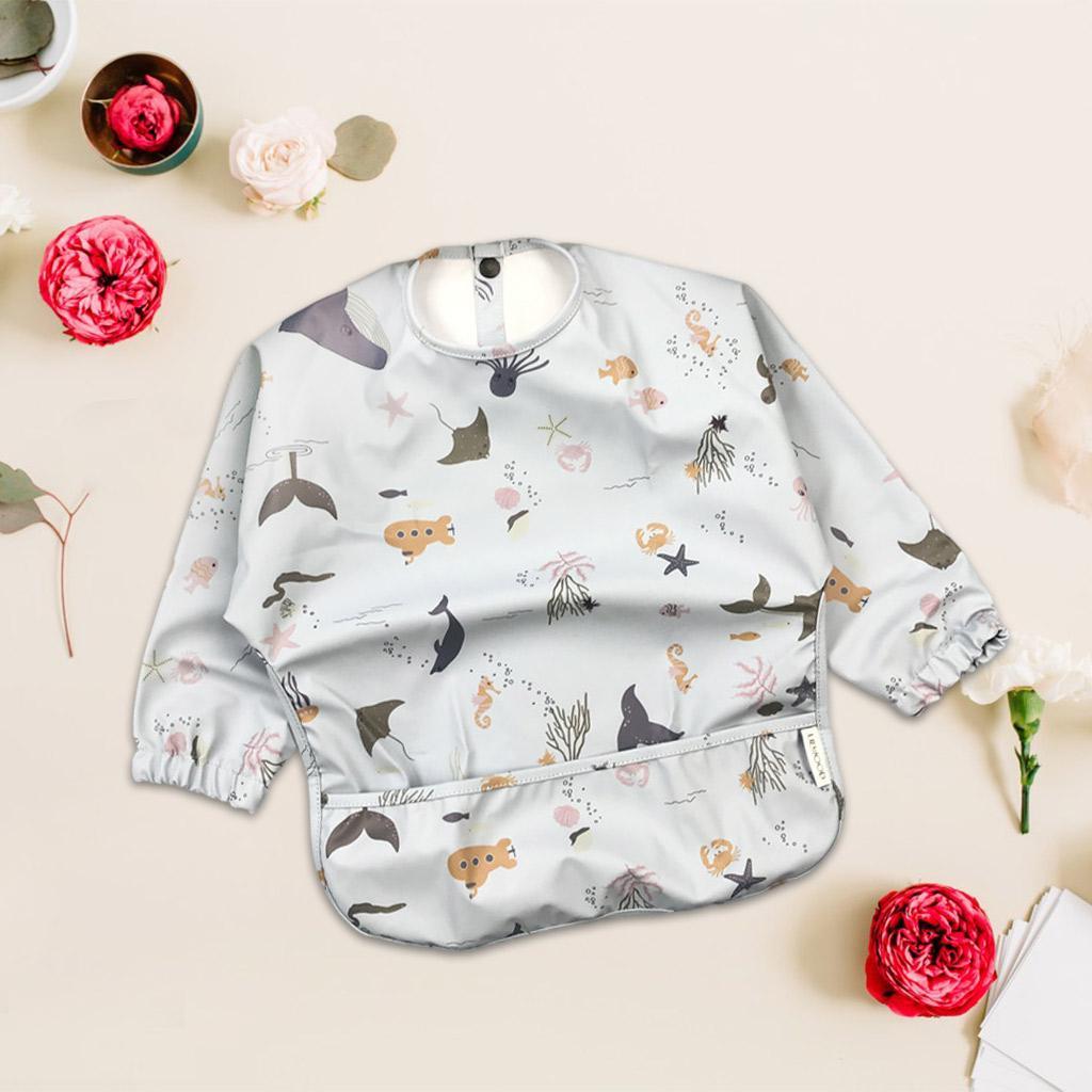 2Pieces Baby Smock Feeding Bib Eating Drooling Burp Apron Cloth for Toddler