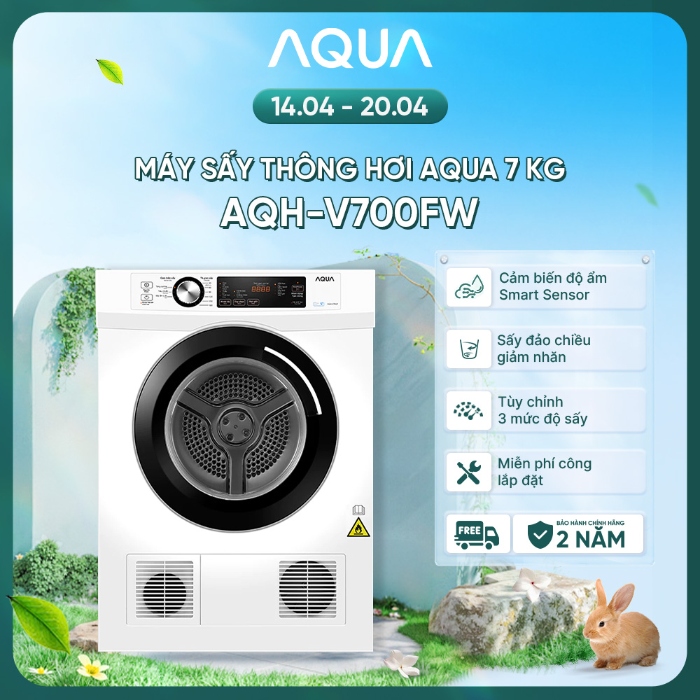 Máy sấy thông hơi Aqua 7 kg AQH-V700FW - Bảo hành 2 năm - Freeship toàn quốc - Hàng chính hãng