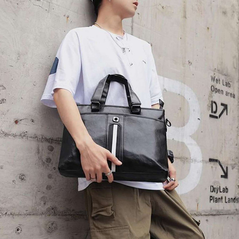 Men's Business Casual Tote Bag Fashion Laptop Briefcase - Black