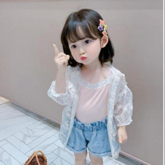 Áo khoác cardigan áo choàng công chúa ren lưới hoa cúc hot trend cực xinh cho bé gái