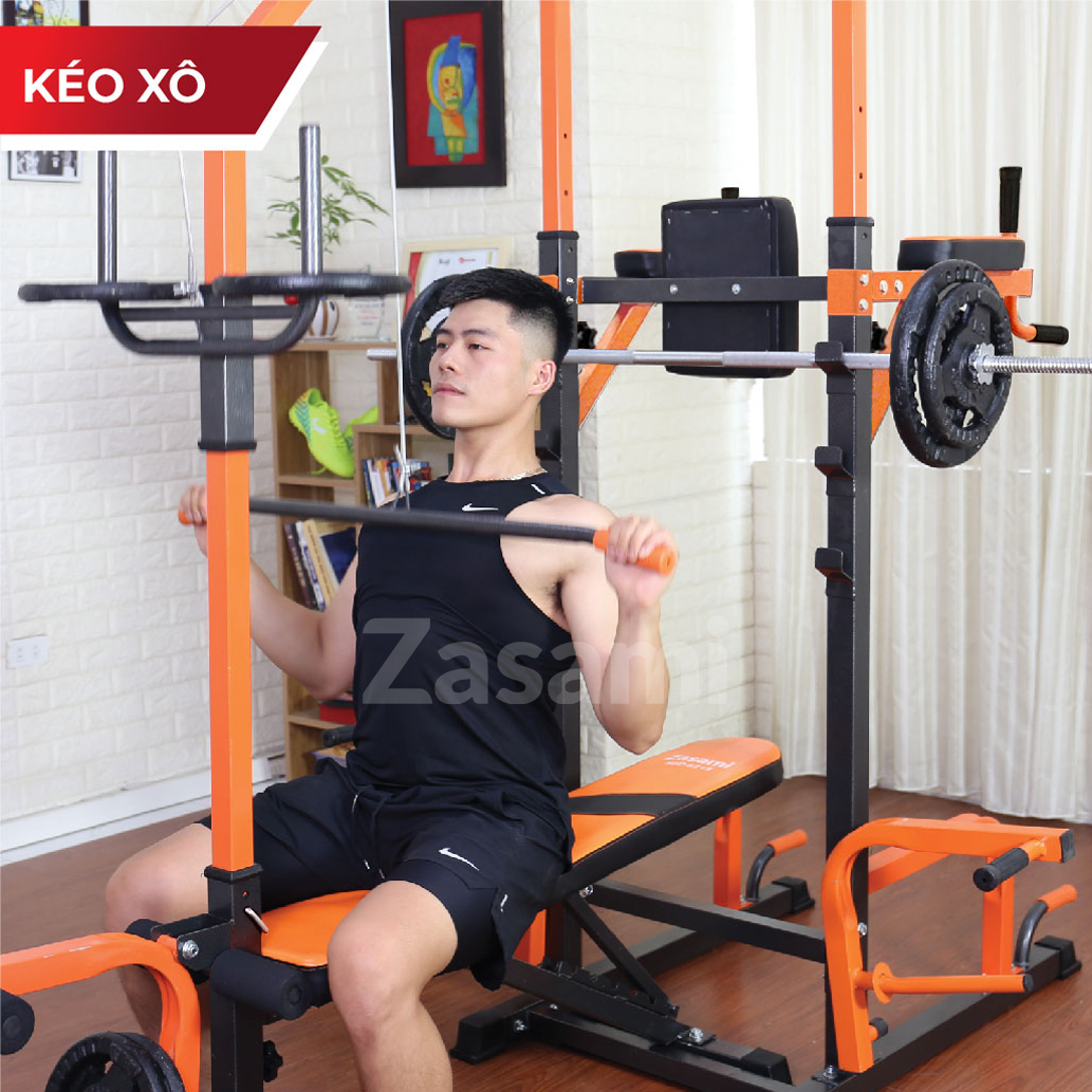 Giàn tạ đa năng kết hợp xà đơn xà kép Zasami 8215 - Kèm 50kg tạ gang, đòn 1m5 - tặng bộ tạ đeo chân