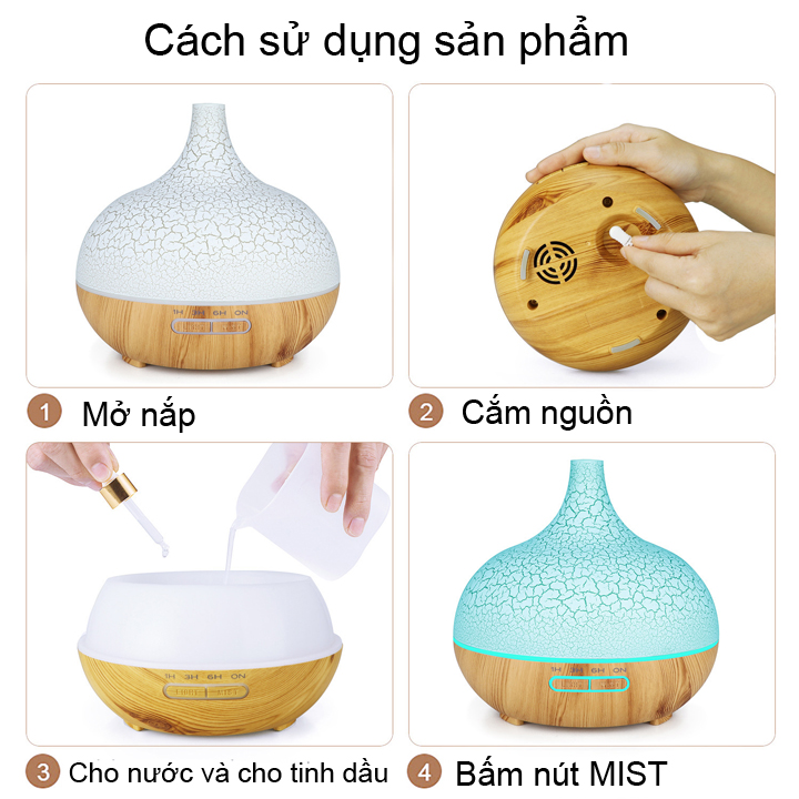 Máy Tạo Ẩm Và Làm Thơm Phòng Núi Băng Đế Gỗ Sang Trọng | Dung Tích 550ml Kèm Điều Khiển Từ Xa