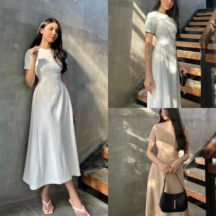 ĐẦM ĐEN DÀI MIDI SUÔNG TRƠN CỔ TRÒN TAY NGẮN ÔM BODY ĐI TIỆC ĐI CHƠI ĐI BIỂN DẠO PHỐ