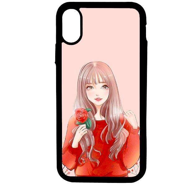 Ốp lưng dành cho Iphone Xs Cô Gái Áo Đỏ Nền Hồng - Hàng Chính Hãng