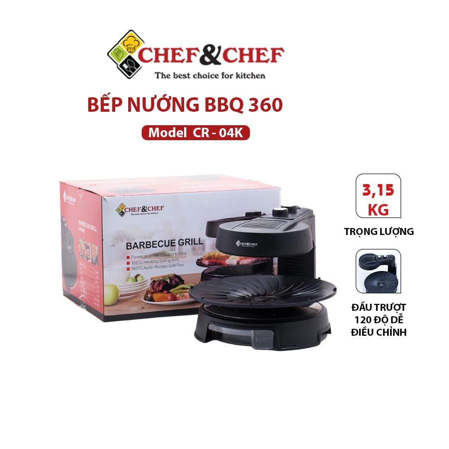 Bếp nướng BBQ 360 CHEF&amp;CHEF, Chảo nướng xoay 360 độ tự động giúp thức ăn chín đều-Hàng chính hãng