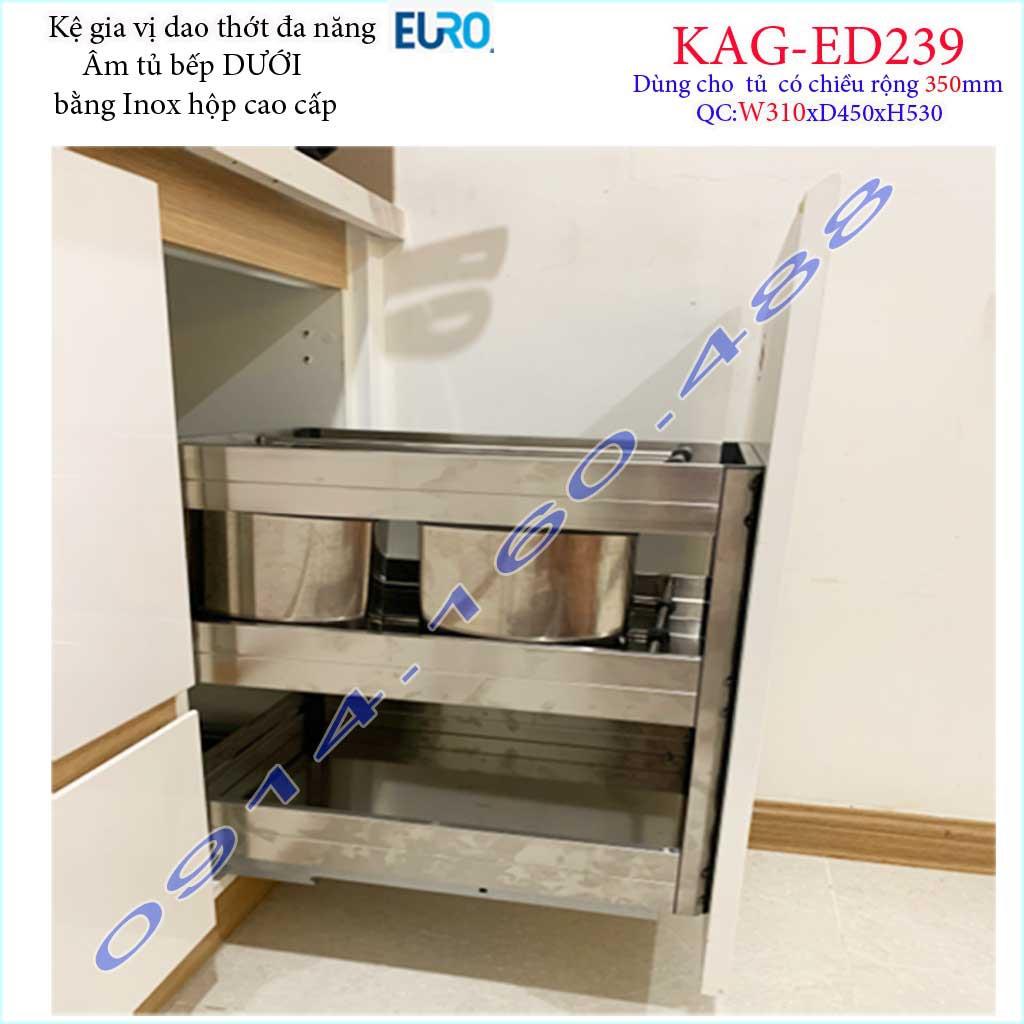 Kệ Gia vị 3 tầng Euro KAG-ED239, kệ đựng gia vị có ray kéo giảm chấn âm tủ bếp 35cm