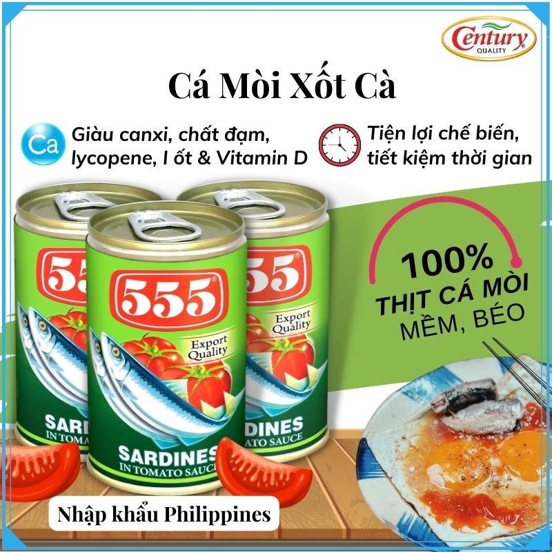 [Chính hãng] Cá mòi xốt cà 555 Philippines  - Khối lượng 155g x 3 hộp