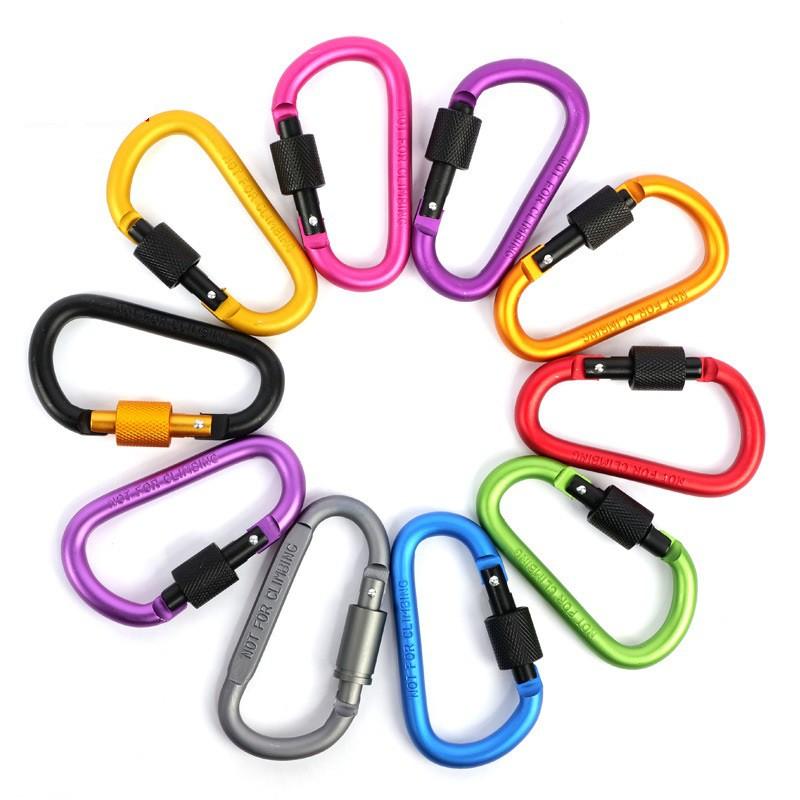 Móc khóa Carabiner hình chữ D bằng hợp kim nhôm, móc khóa du lịch đa năng nhiều màu sắc.