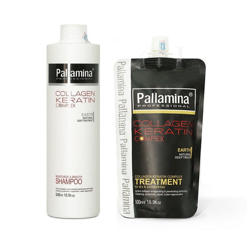 Combo gội ủ Collagen Keratin Pallamina siêu mượt cho tóc khô hư tổn 500ml