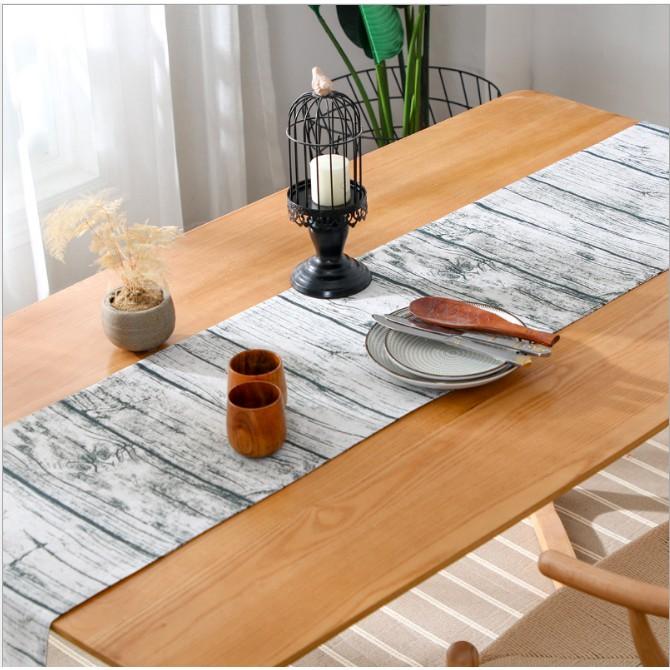 KHĂN TRẢI BÀN LAN DECOR TB209 HỌA TIẾT VÂN GỖ XÁM DÀNH CHO BÀN TIỆC