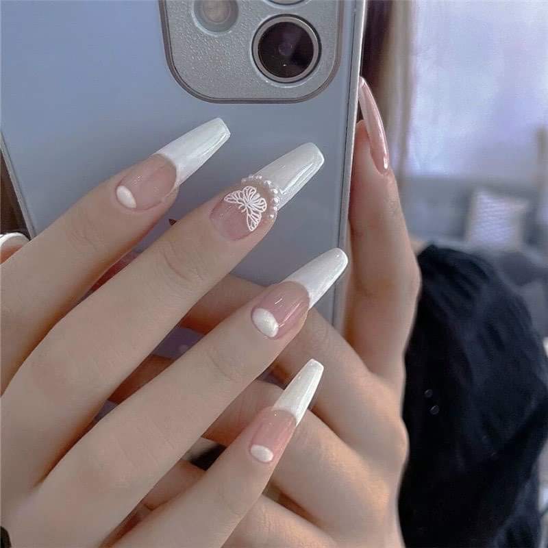 Hộp 24 móng tay giả đính đá cao cấp - tặng kèm keo nước keo silicon dũa