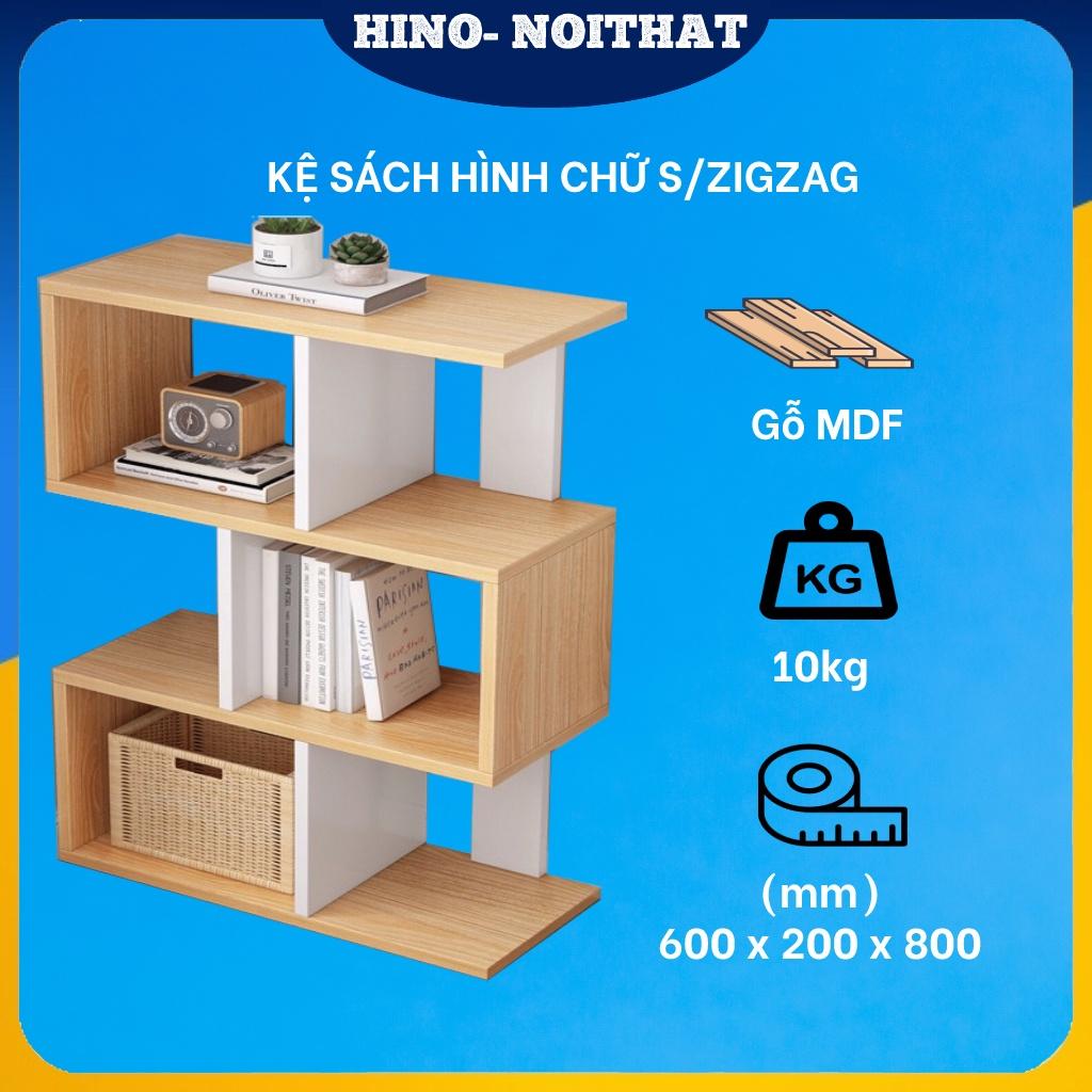 KỆ SÁCH GỖ ZICZAC 4 TẦNG HÌNH CHỮ S TIỆN LỢI (KỆ CHỮ S)