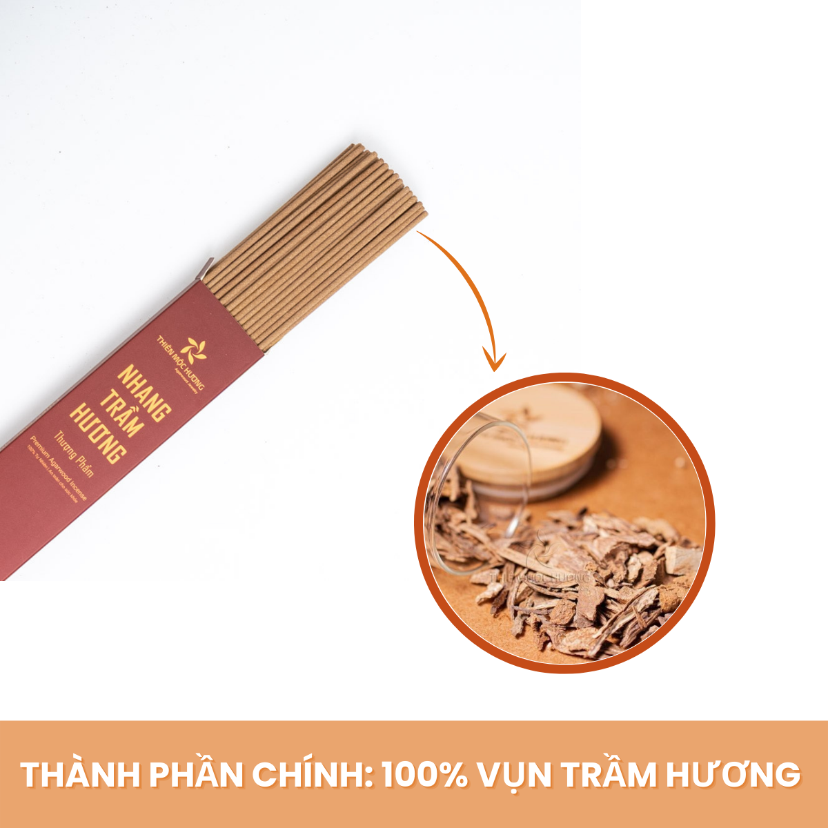 Nhang Trầm Hương tự nhiên - Loại Cao Cấp 16 năm, 30cm - Thơm dịu nhẹ, không cay mắt, không kích mũi, lưu hương cực lâu - Thiên Mộc Hương