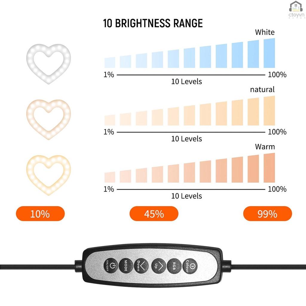 Đèn LED hai màu 6 inch điều chỉnh độ sáng 3000K-6000K sạc USB có đầu bi linh hoạt